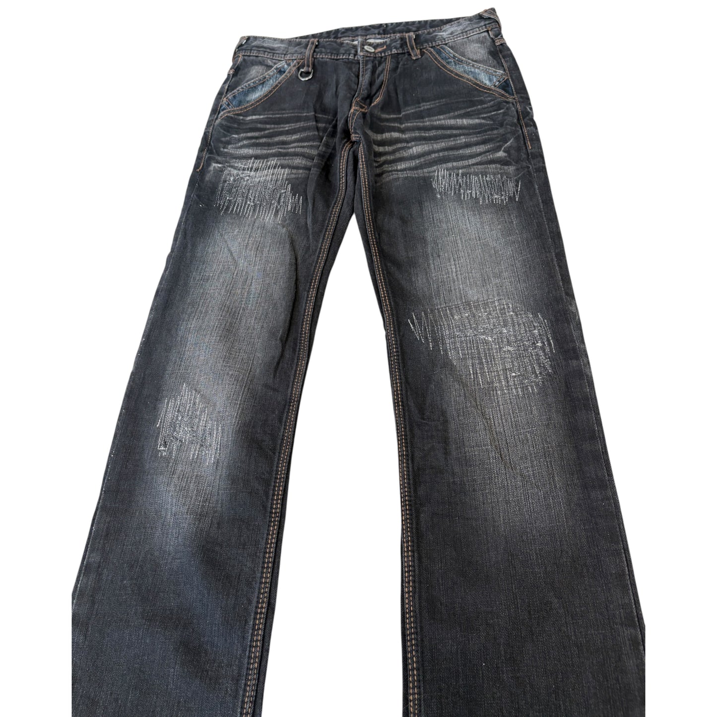 Hideaways Nicole navy patchwork streaked bootcut denim jeans