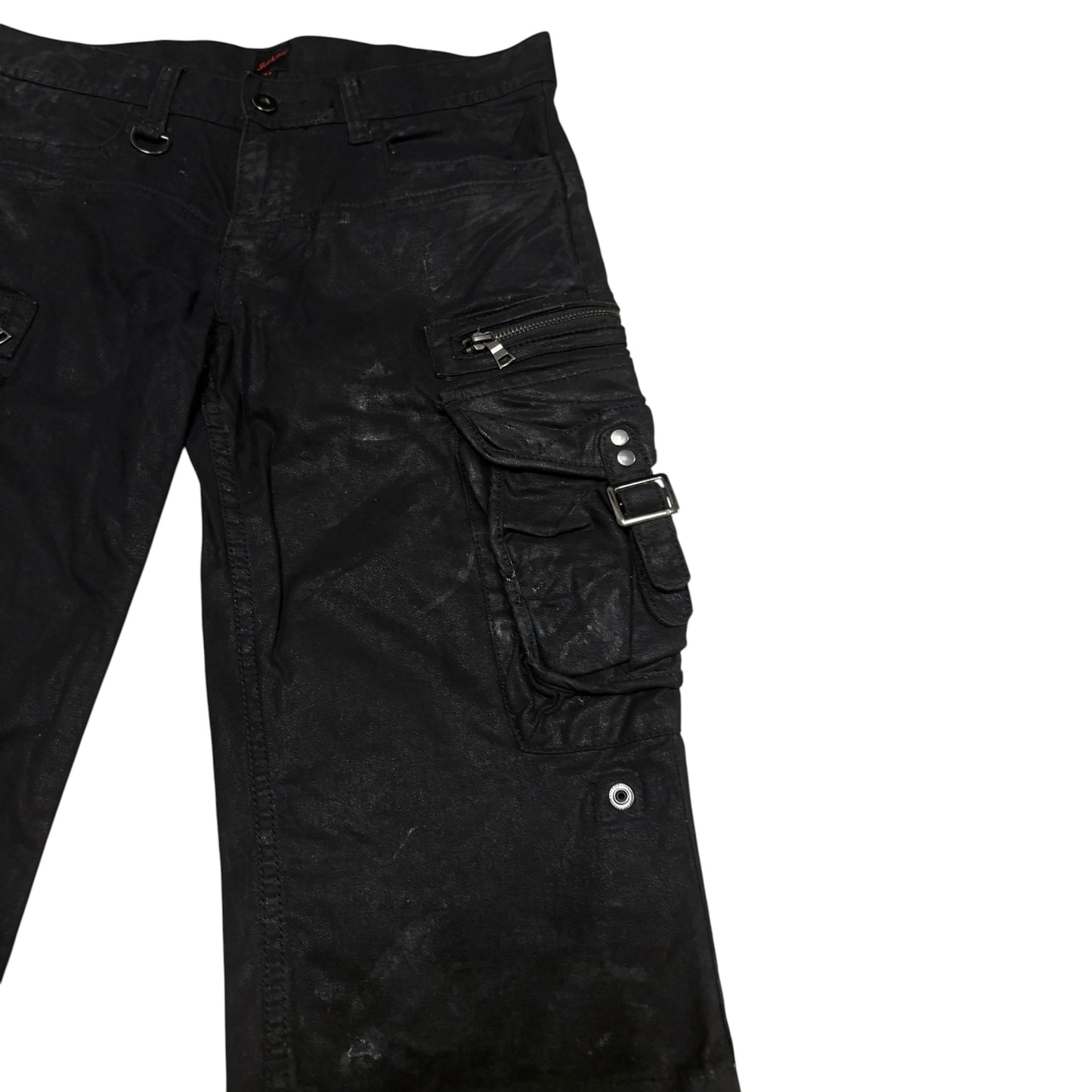 Jackrose waxed cargo light denim shorts w utility zips & buckles