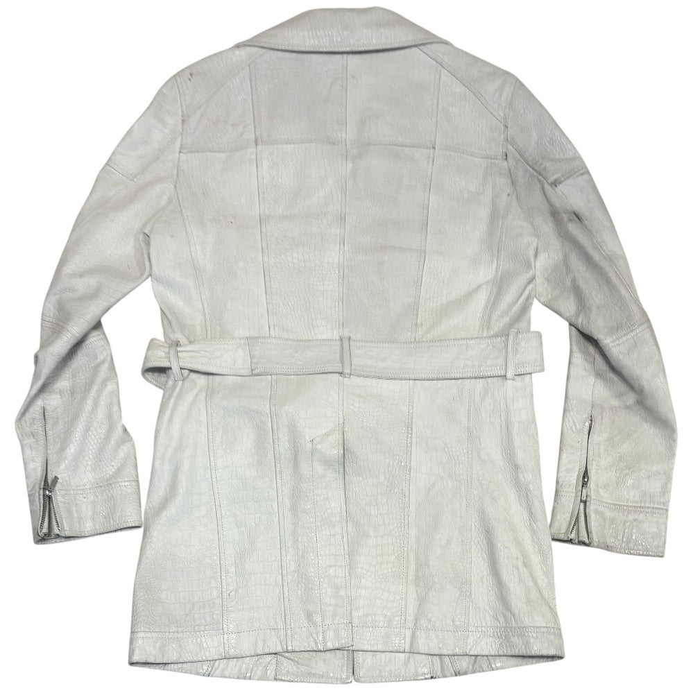 Tornado Mart embossed alligator print white lambskin leather trench coat