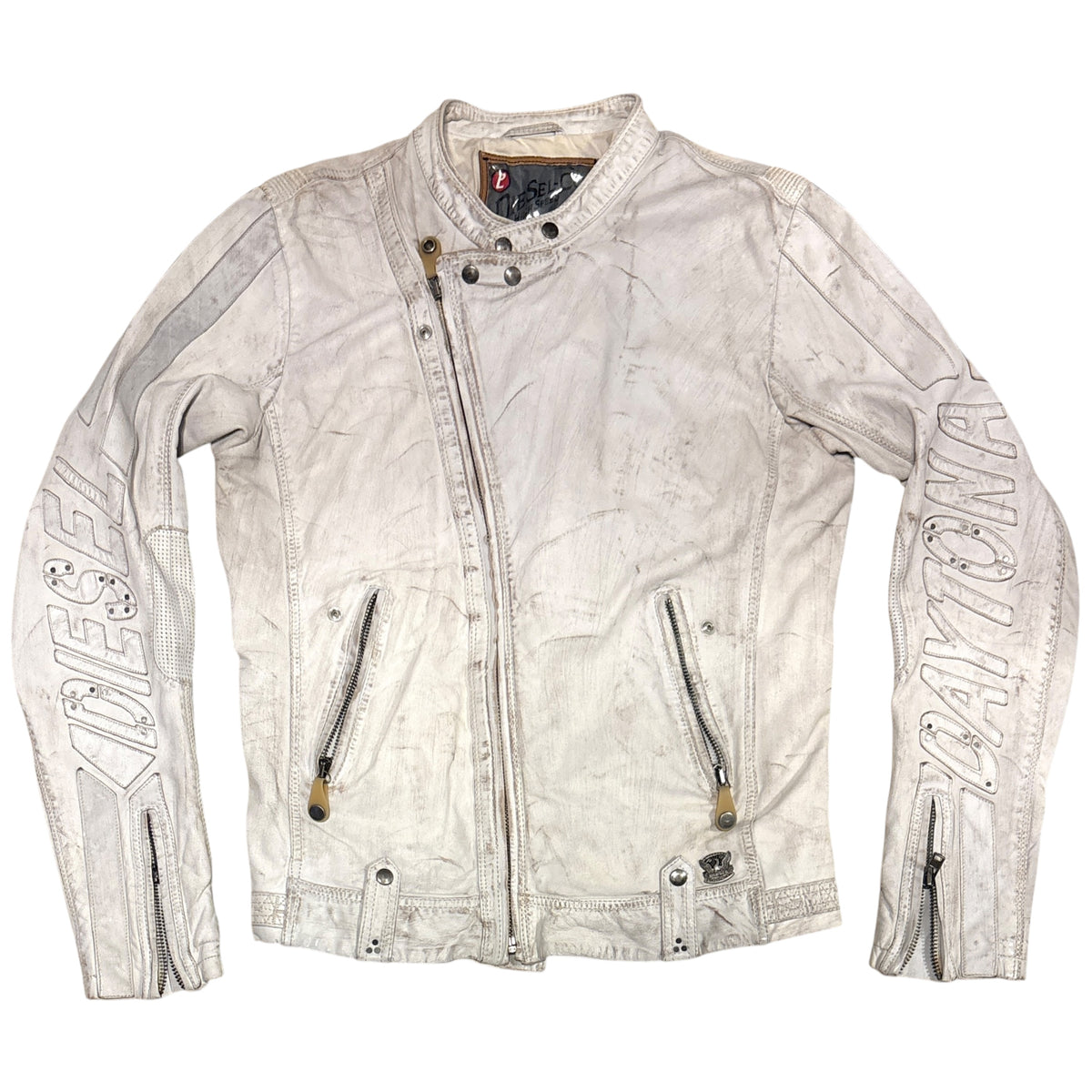 Diesel 2006 Daytona asymmetric white lambskin leather motorcycle jacket RRP £700