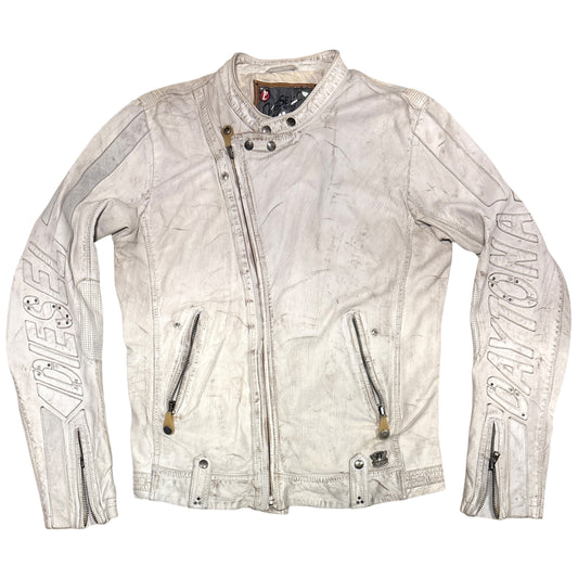 Diesel 2006 Daytona asymmetric white lambskin leather motorcycle jacket RRP £700