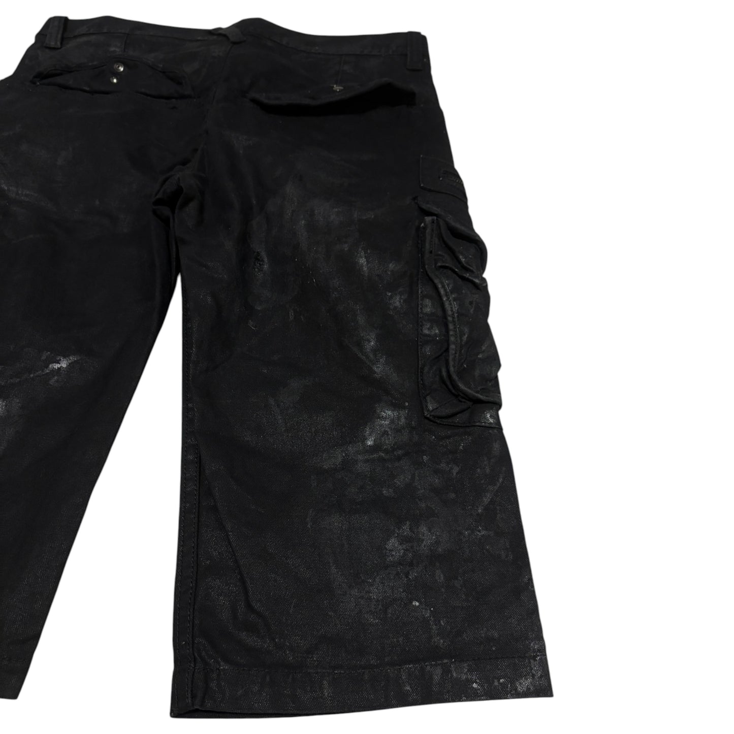 Jackrose waxed cargo light denim shorts w utility zips & buckles