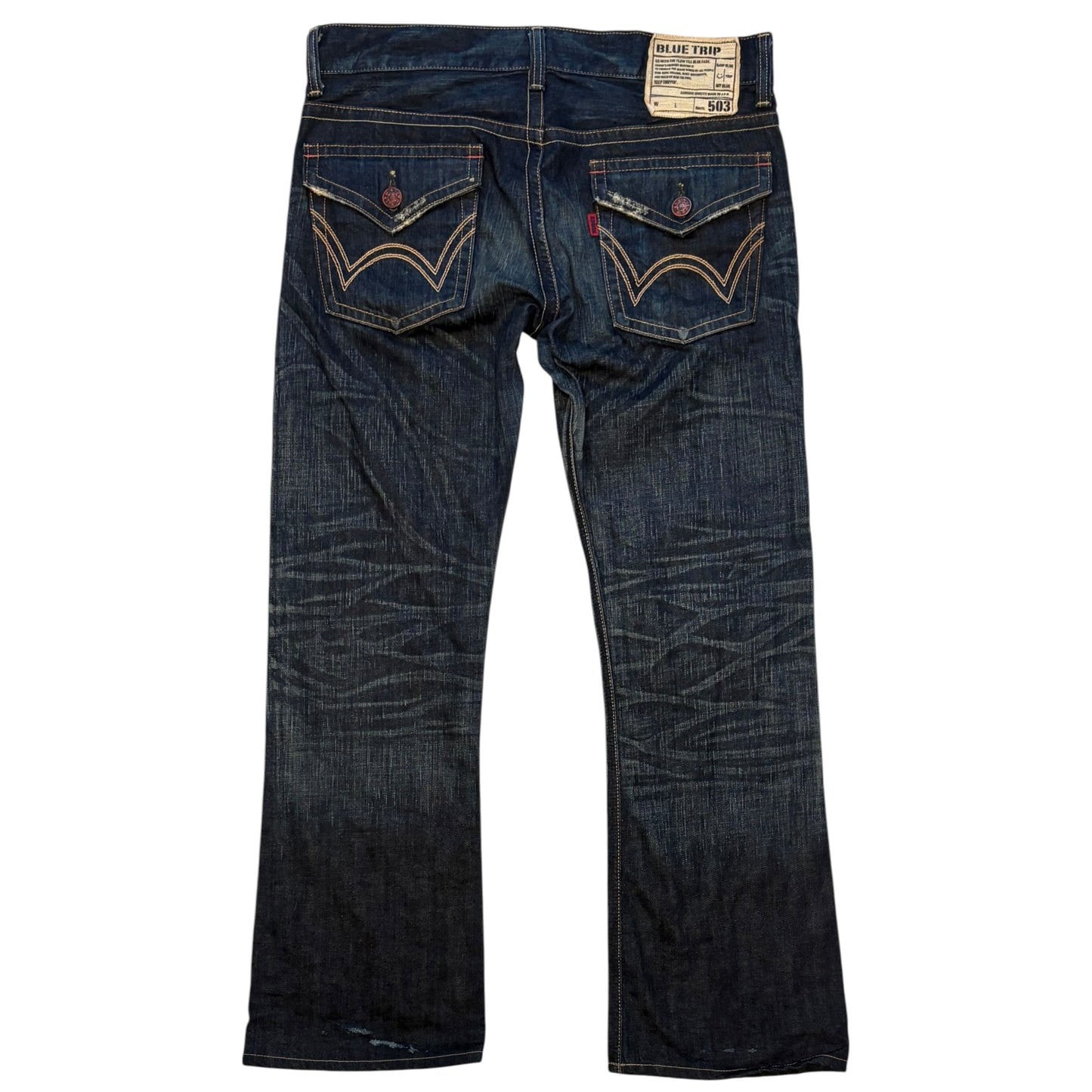 Edwin 503 blue navy dark gradient wash bootcut denim jeans