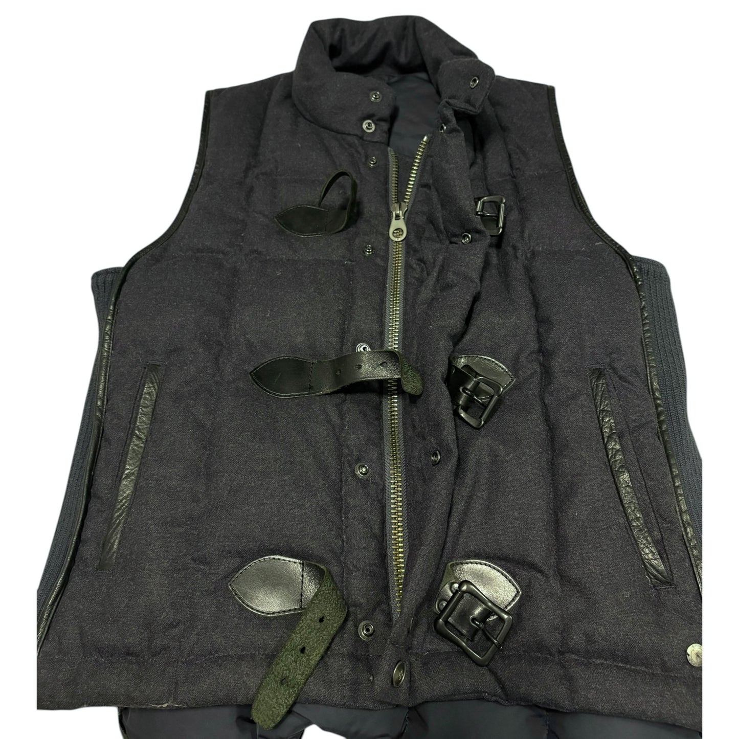 Mihara Yasuhiro navy wool gilet duffle latch jacket w cotton sides