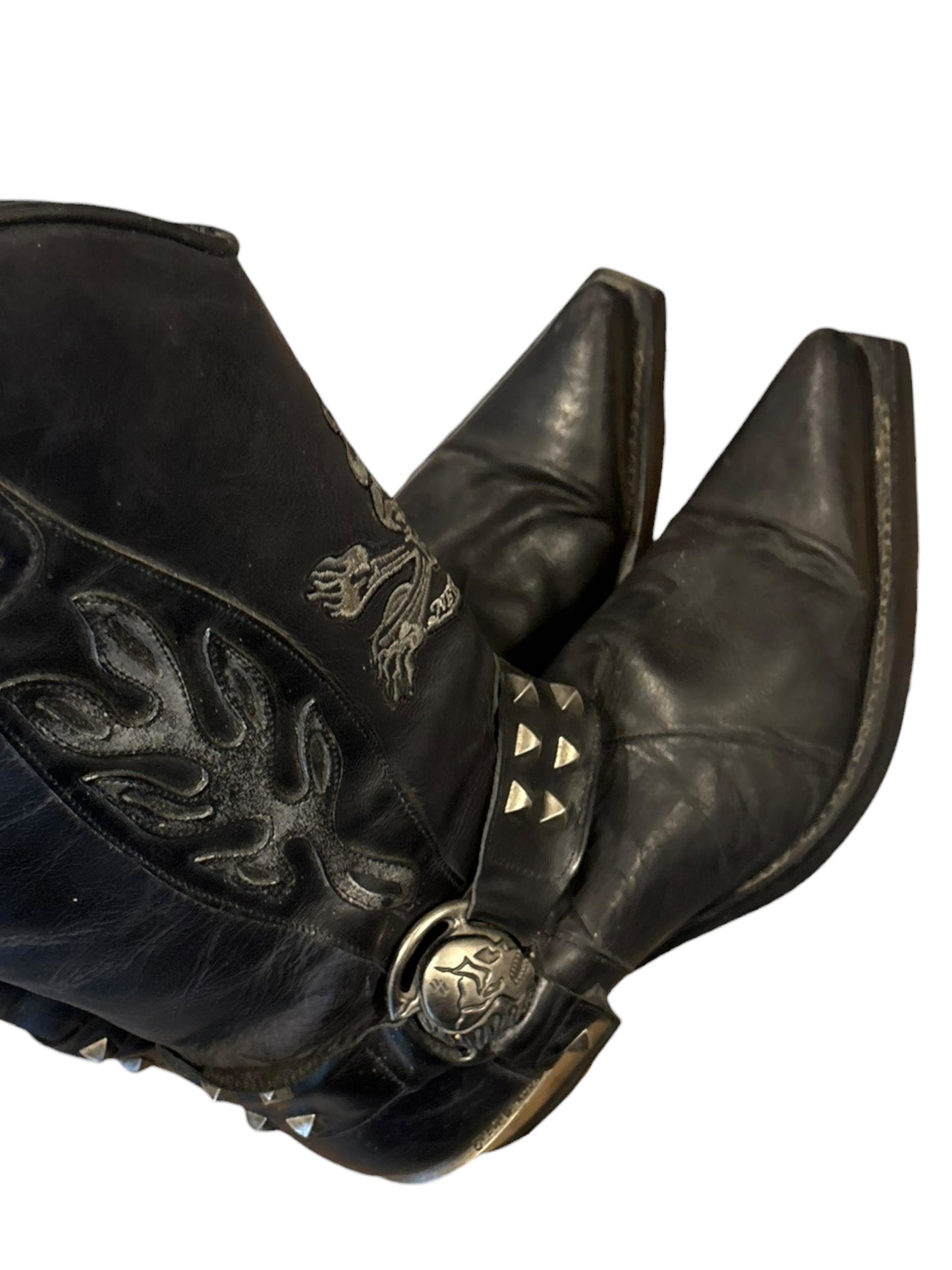 New Rock pyramid studded western boots w steel heel and side zipper