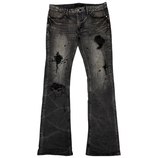 Fuga distressed black honeycomb wash claw mark bootcut denim jeans