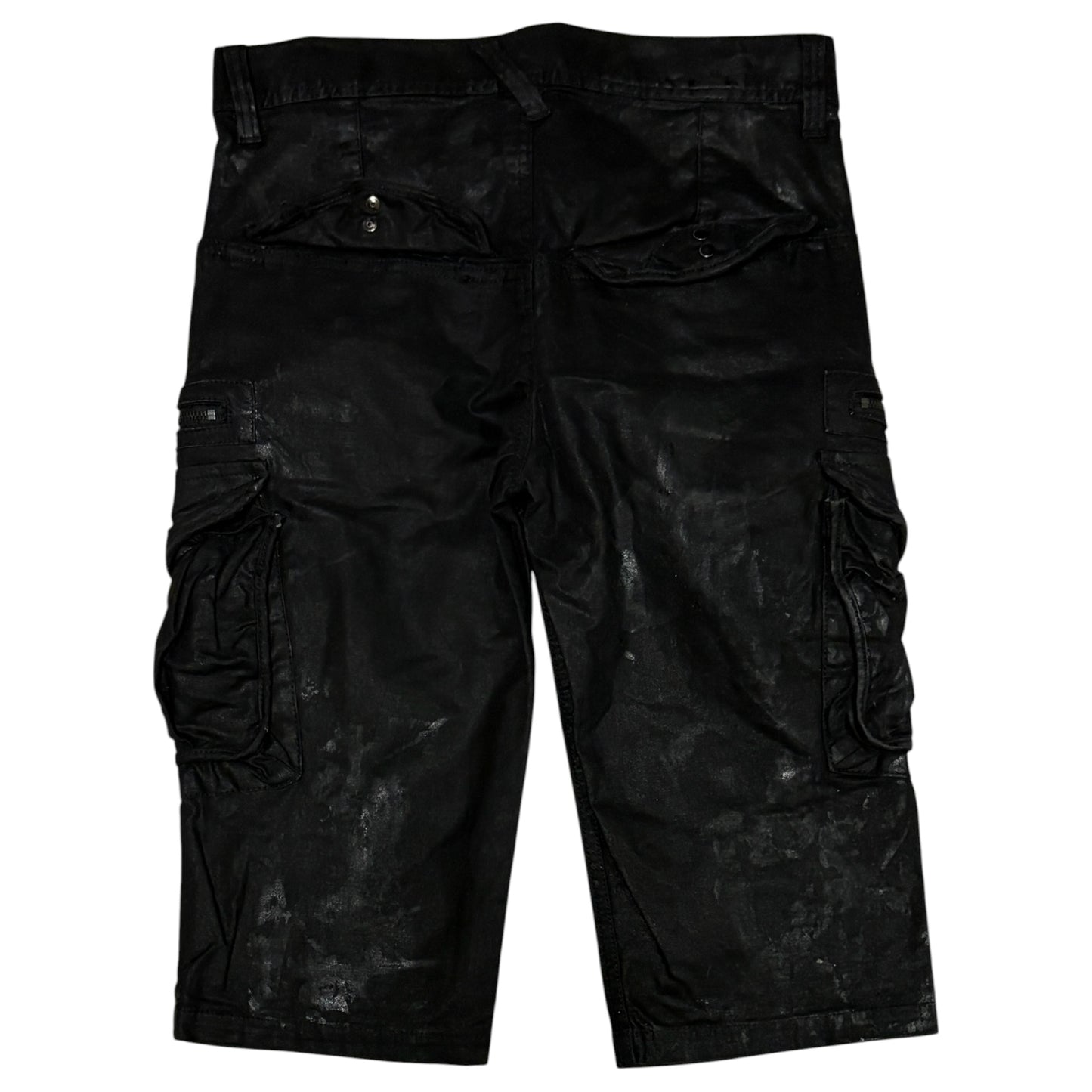 Jackrose waxed cargo light denim shorts w utility zips & buckles
