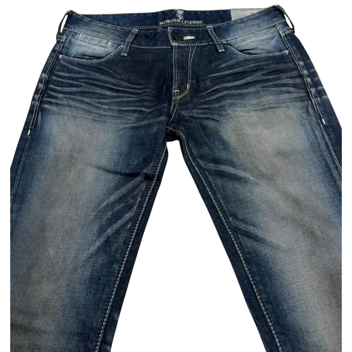 Japanese brand blue fade wash whiskered denim jeans