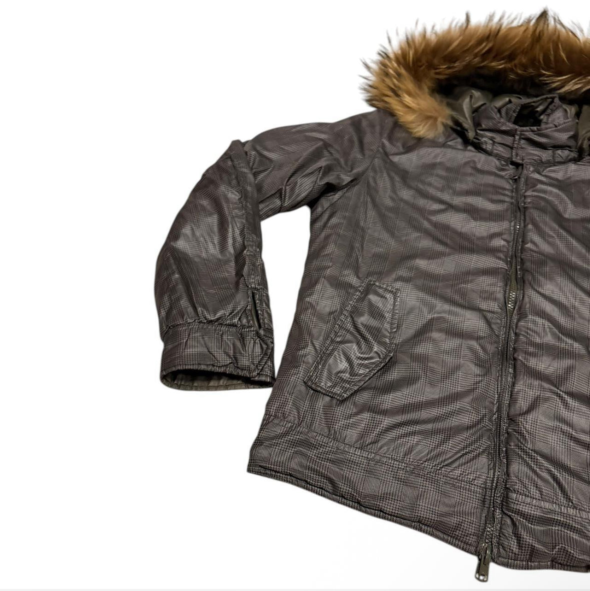 Takeo Kikuchi reversible check raccoon fur hood lightweight windbreaker jacket RRP
£350