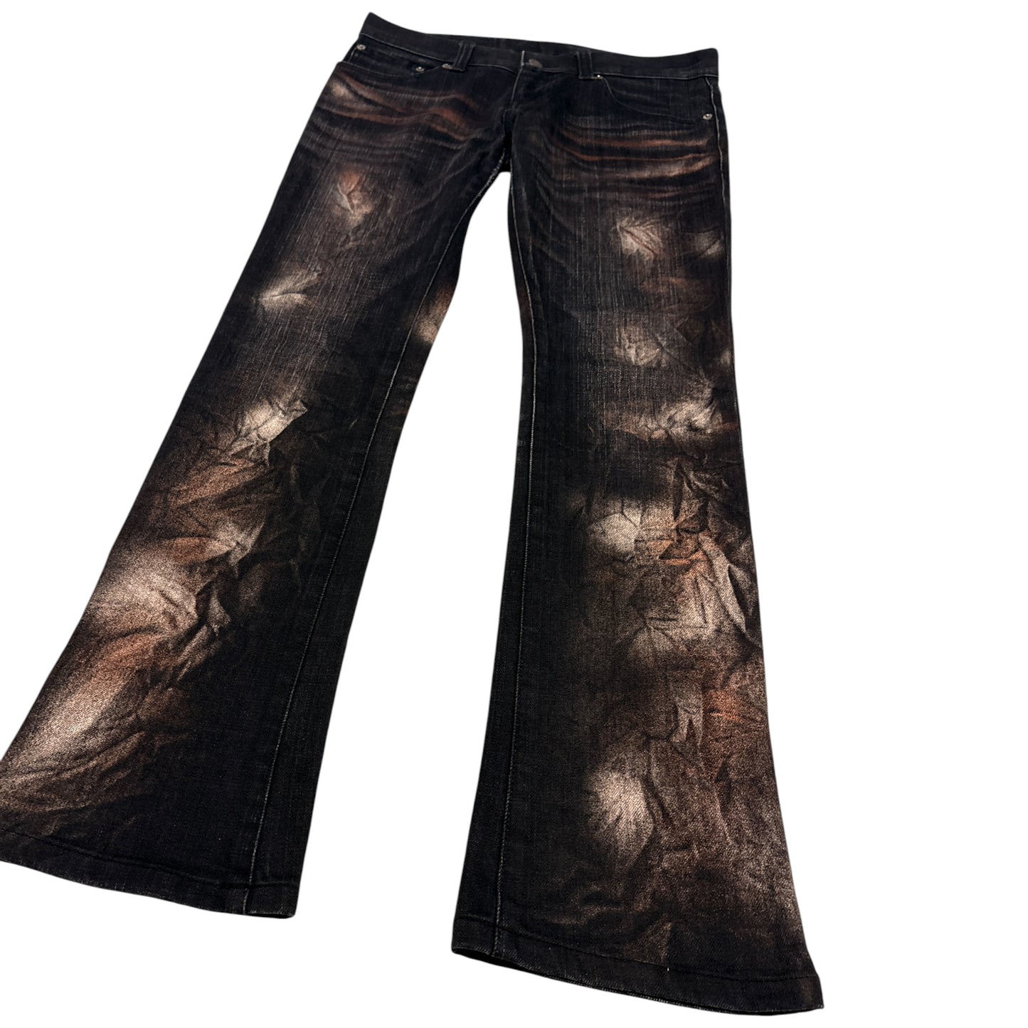 Tornado Mart red galaxy effect black bootcut denim jeans