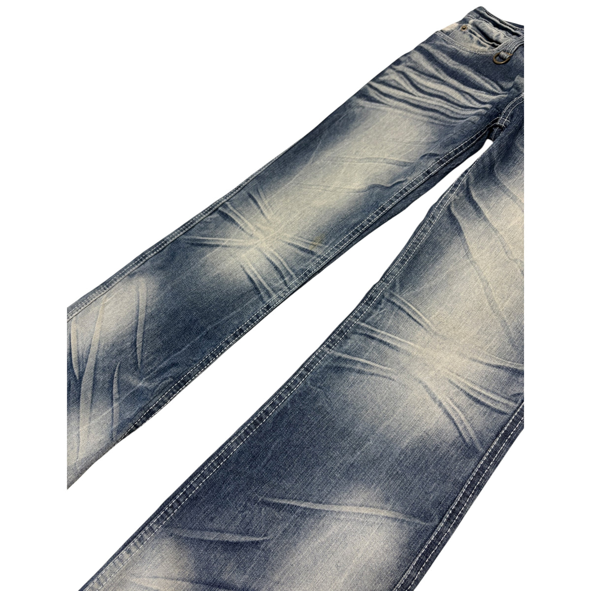 Japanese brand light wash blue streaked whiskered denim jeans