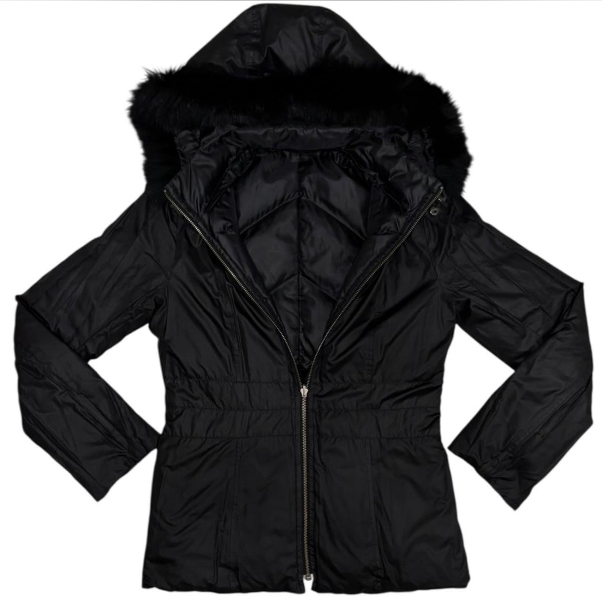 Japanese brand black faux fur hood thin jacket