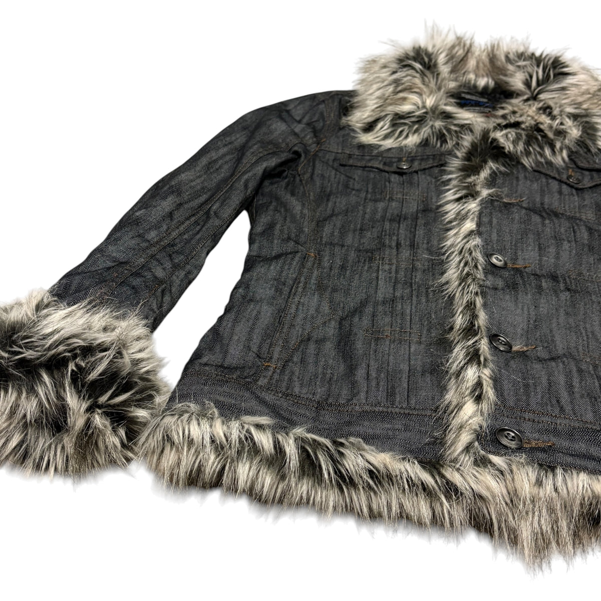 Nicole Club raccoon fur lined  grey denim jacket