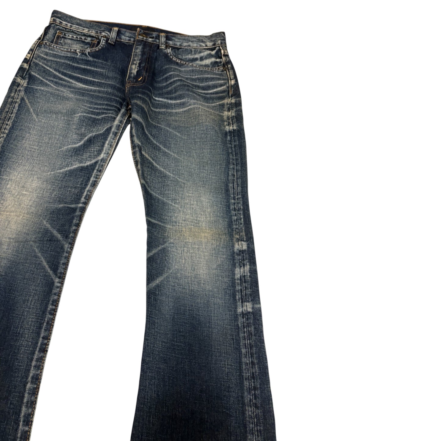 Jun Hashimoto blue fade wash bootcut denim jeans