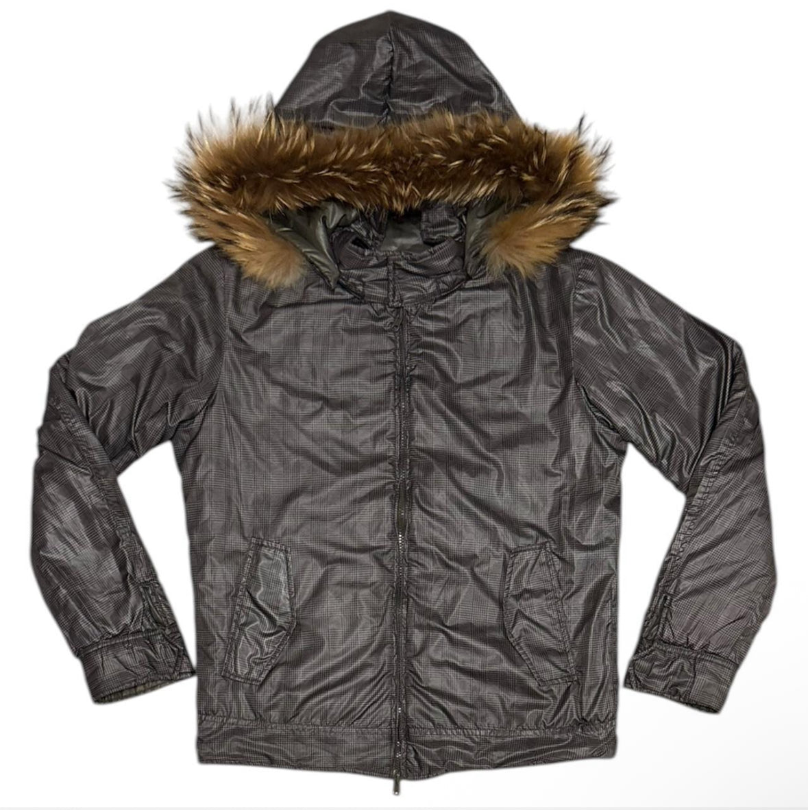 Takeo Kikuchi reversible check raccoon fur hood lightweight windbreaker jacket RRP
£350