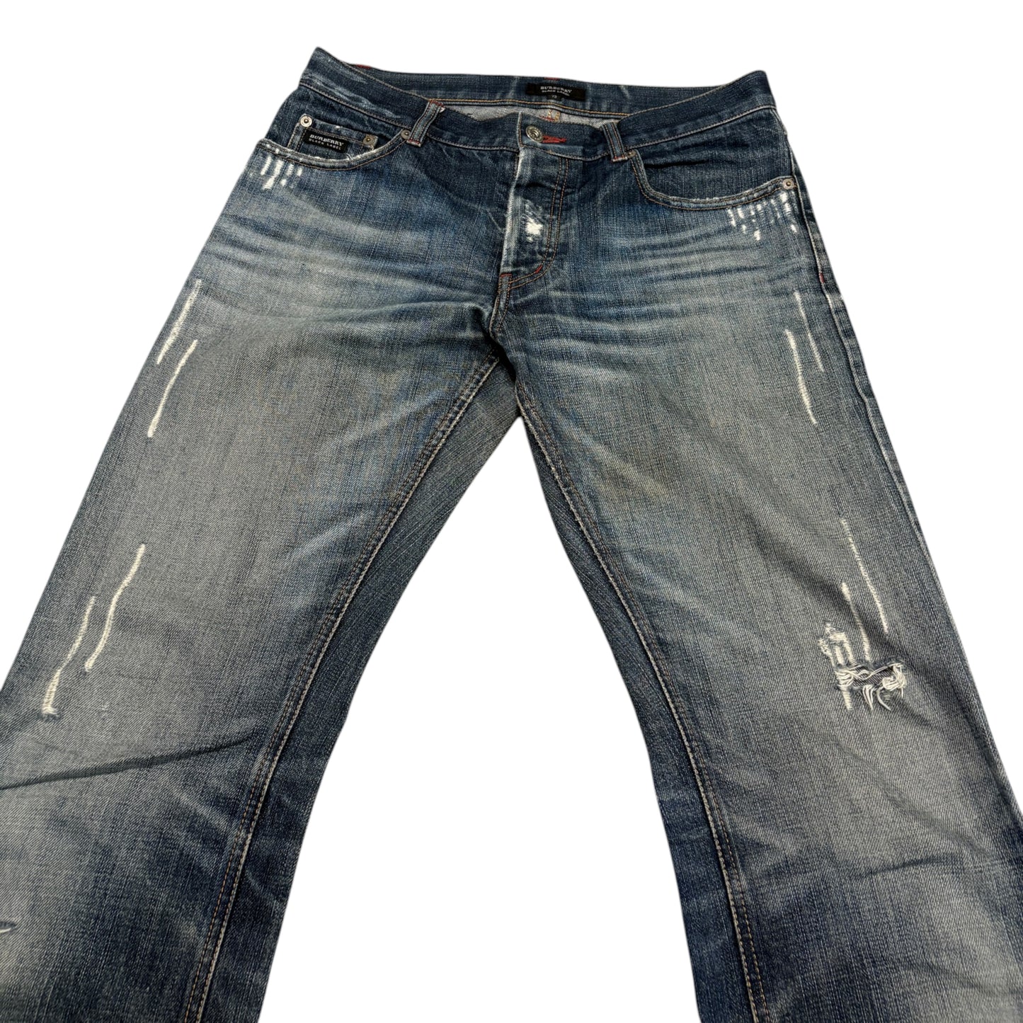 Burberry Black Label distressed blue straight denim jeans