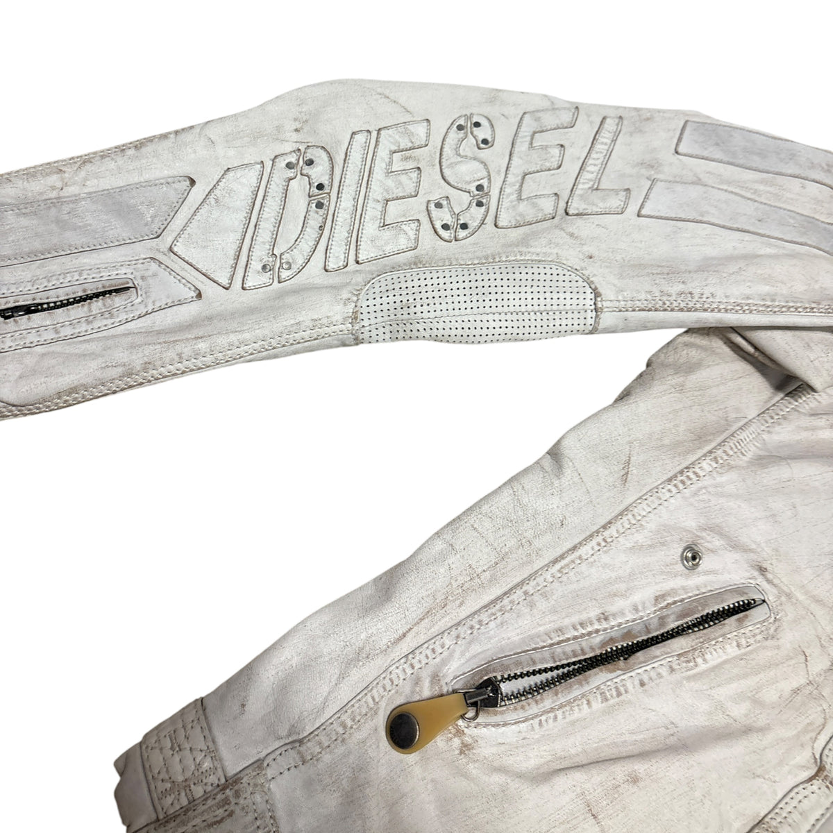 Diesel 2006 Daytona asymmetric white lambskin leather motorcycle jacket RRP £700