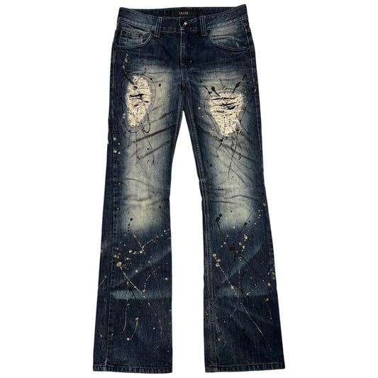 Lagust blue distressed painted bootcut jeans