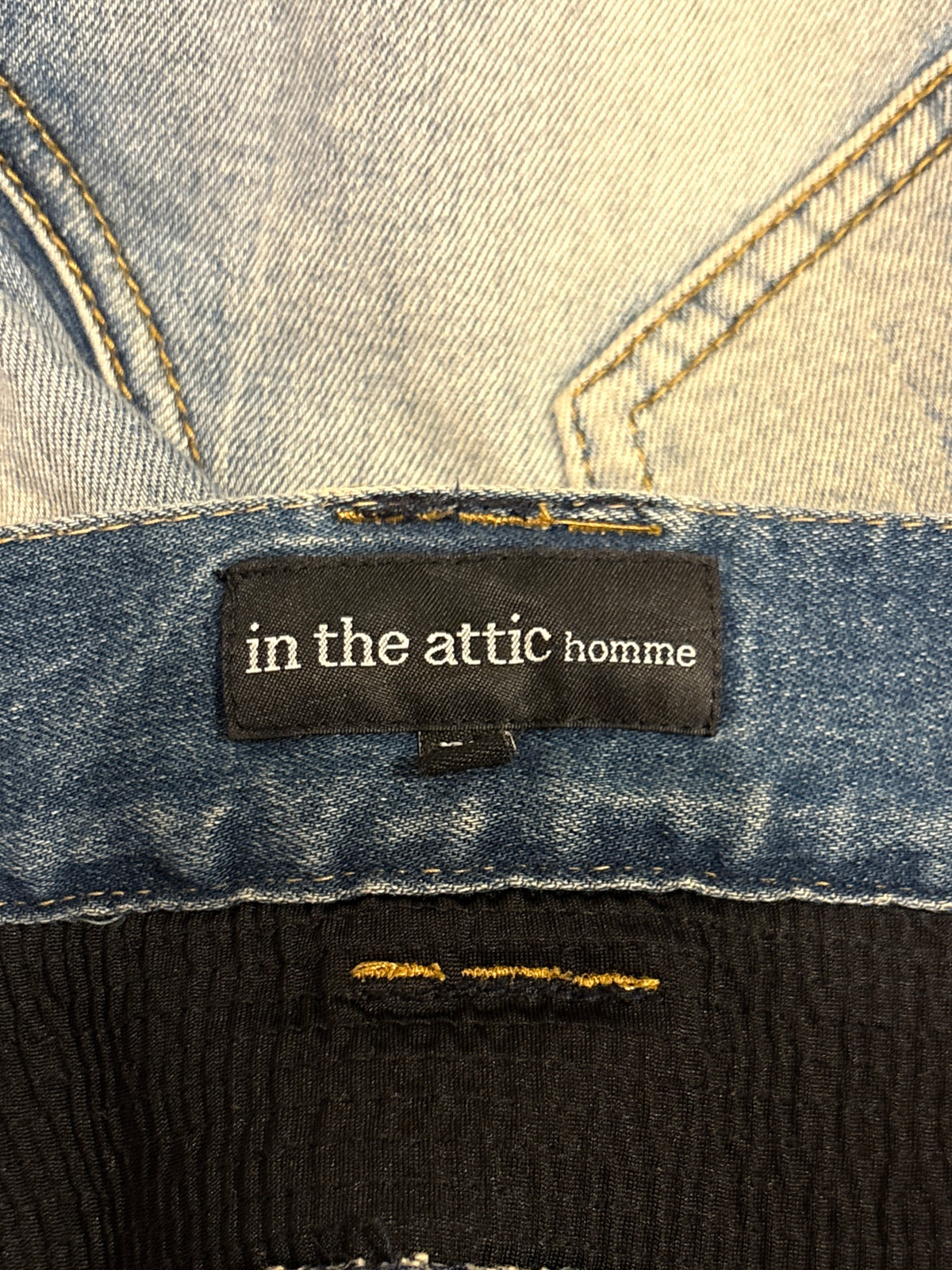 In The Attic lightweight blue distressed biker denim jeans