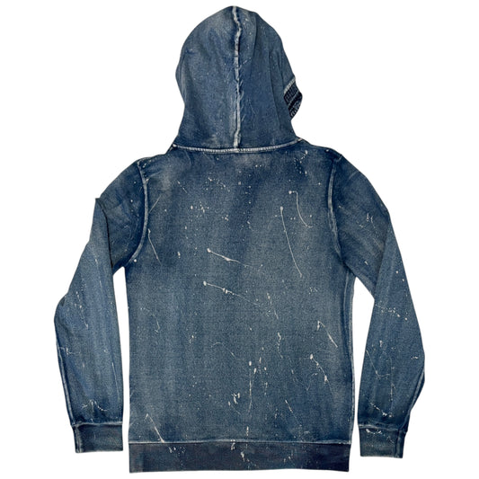 In The Attic blue tribal embroidery distressed zip hoodie