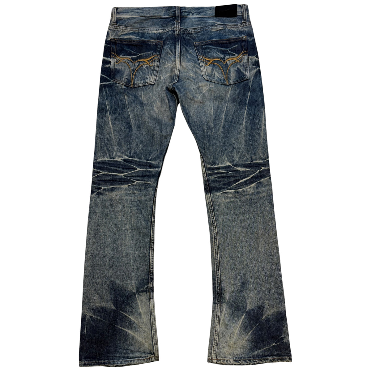 Jackrose blue whiskered washed bootcut denim jeans