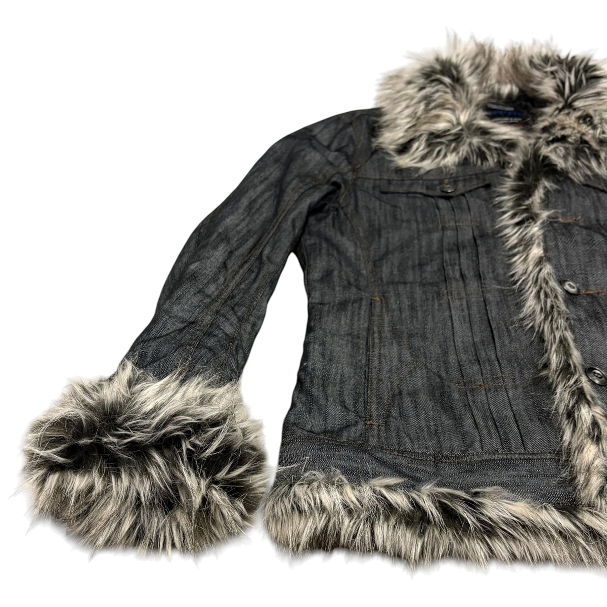 Nicole Club raccoon fur lined  grey denim jacket
