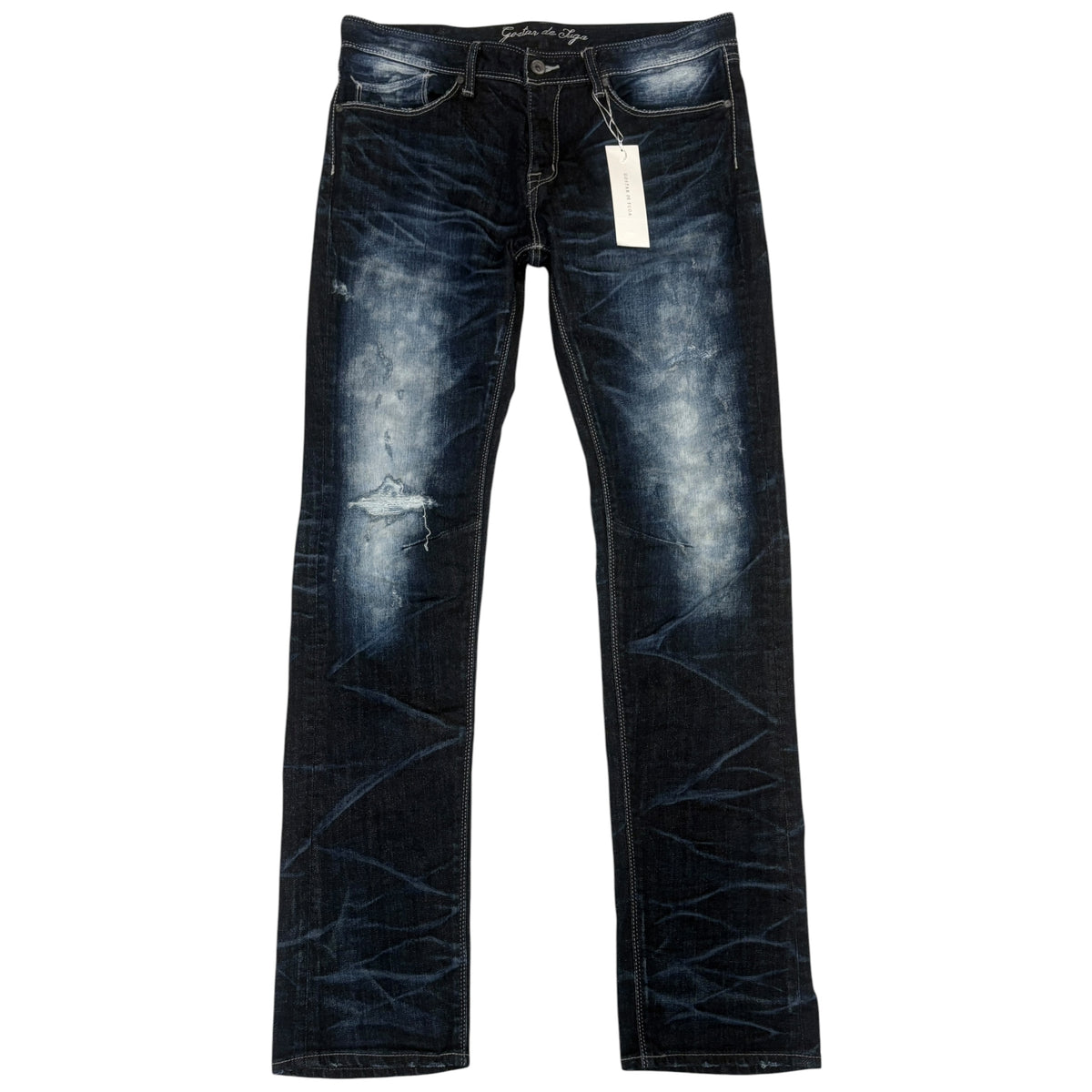 Fuga distressed blue gradient fade wash whiskered denim jeans