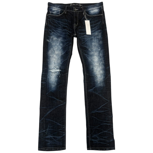 Fuga distressed blue gradient fade wash whiskered denim jeans