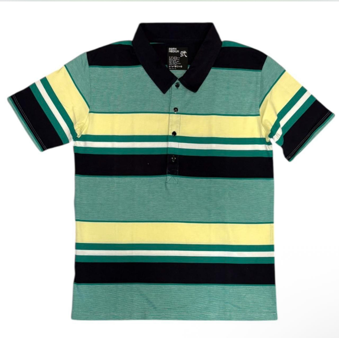 PPFM green yellow black striped polo T-shirt