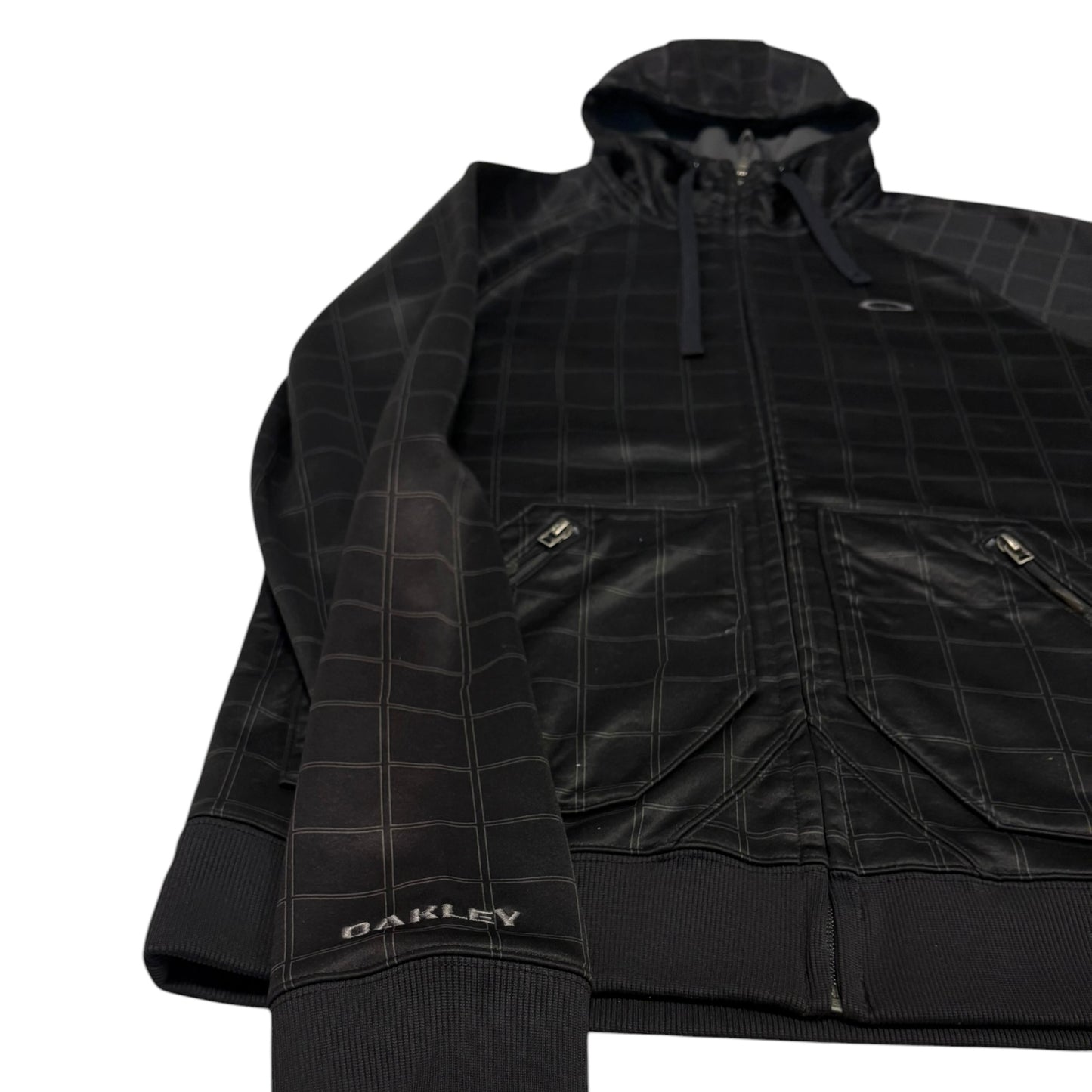 Oakley black check pattern technical windbreaker fleece jacket with hood