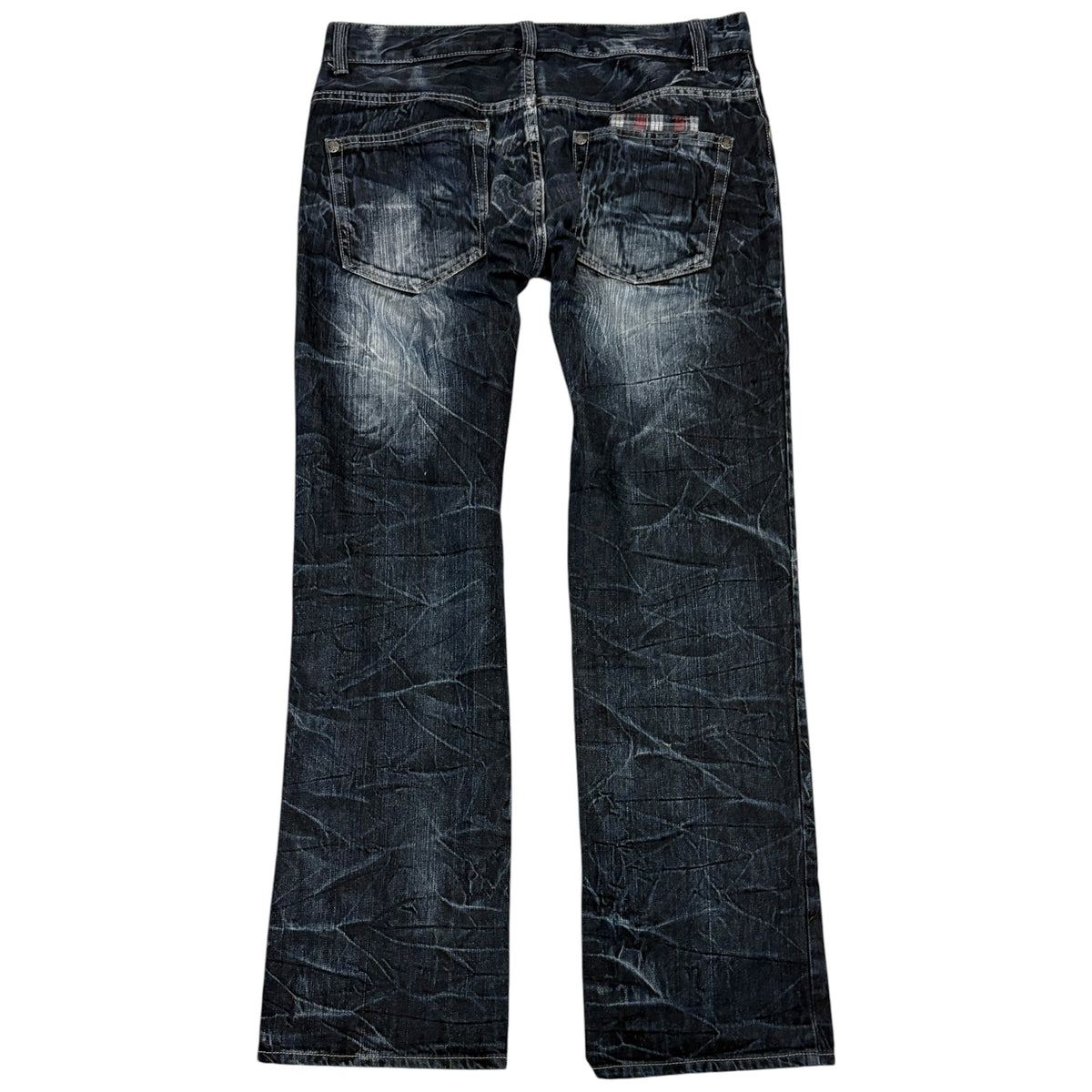 Japanese brand navy honeycomb wash gradient straight leg denim jeans