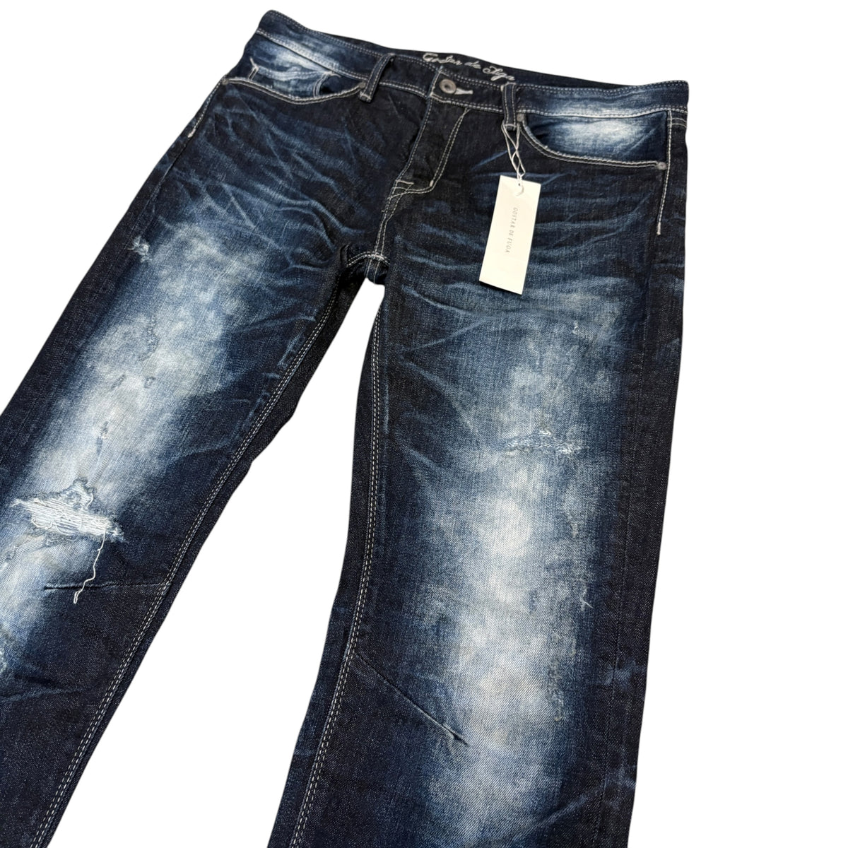 Fuga distressed blue gradient fade wash whiskered denim jeans