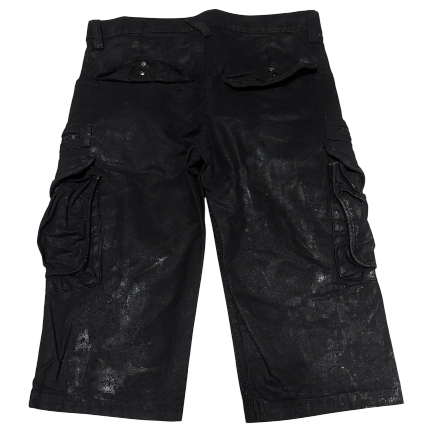 Jackrose waxed cargo light denim shorts w utility zips & buckles