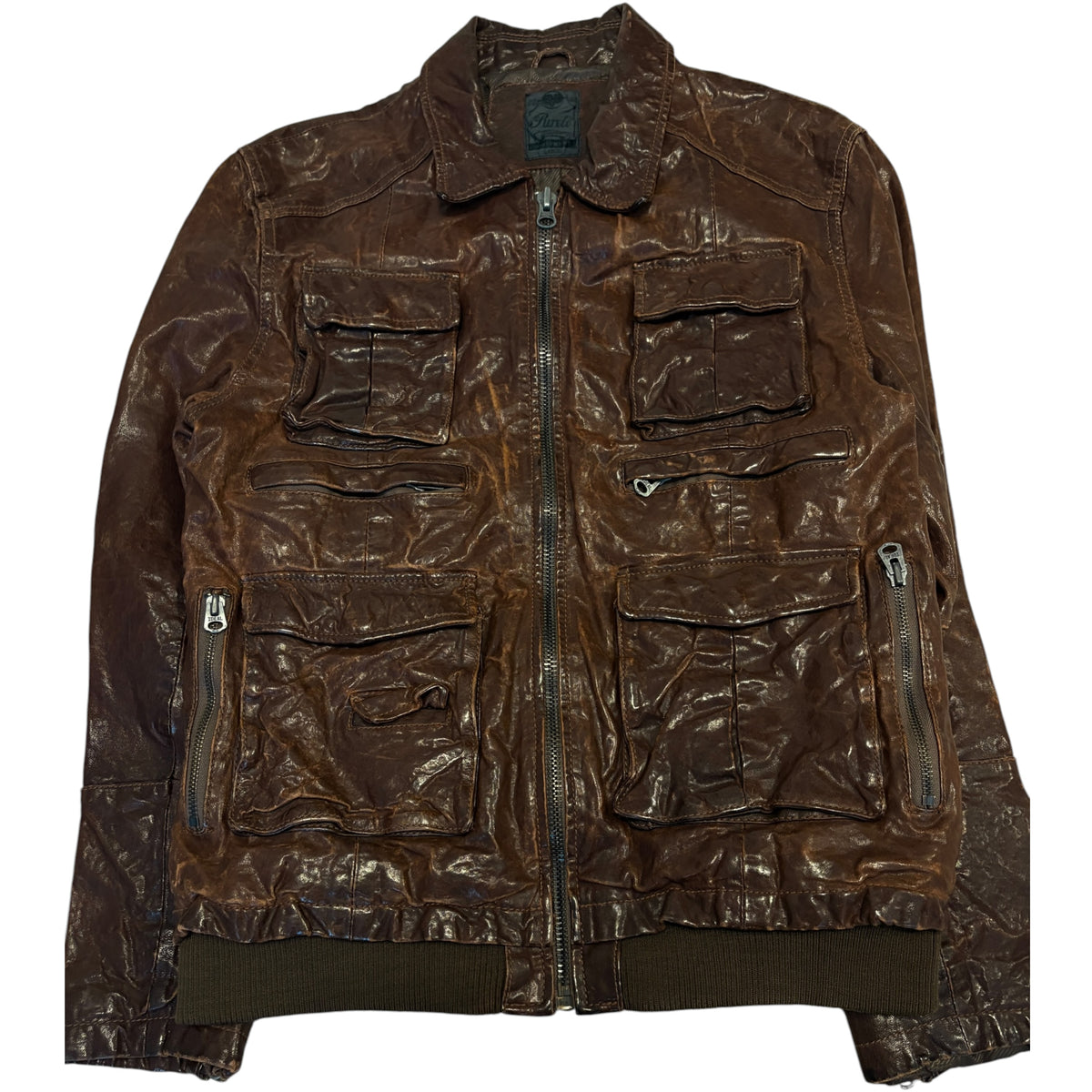 Japanese brand brown multipocket sheep leather jacket