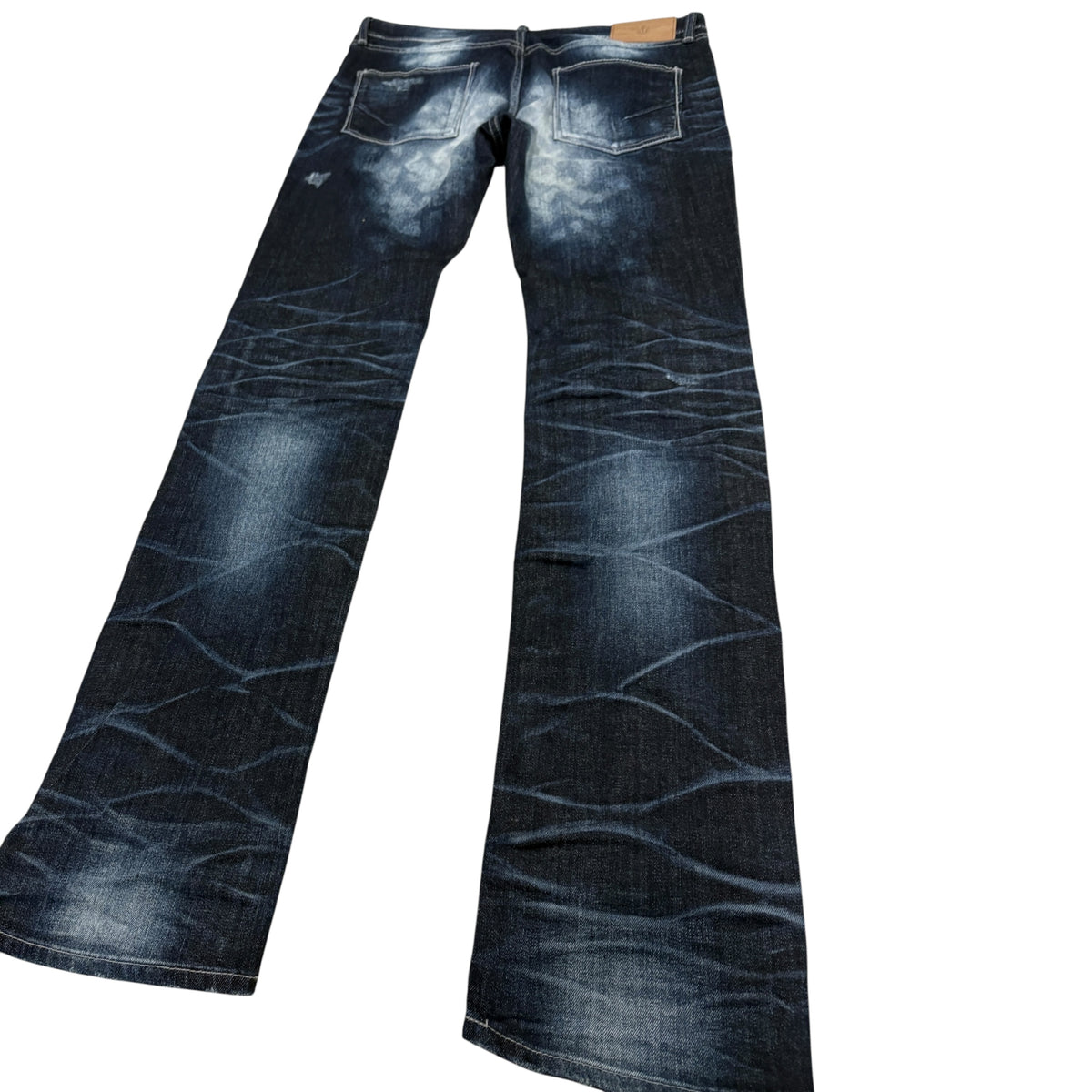 Fuga distressed blue gradient fade wash whiskered denim jeans