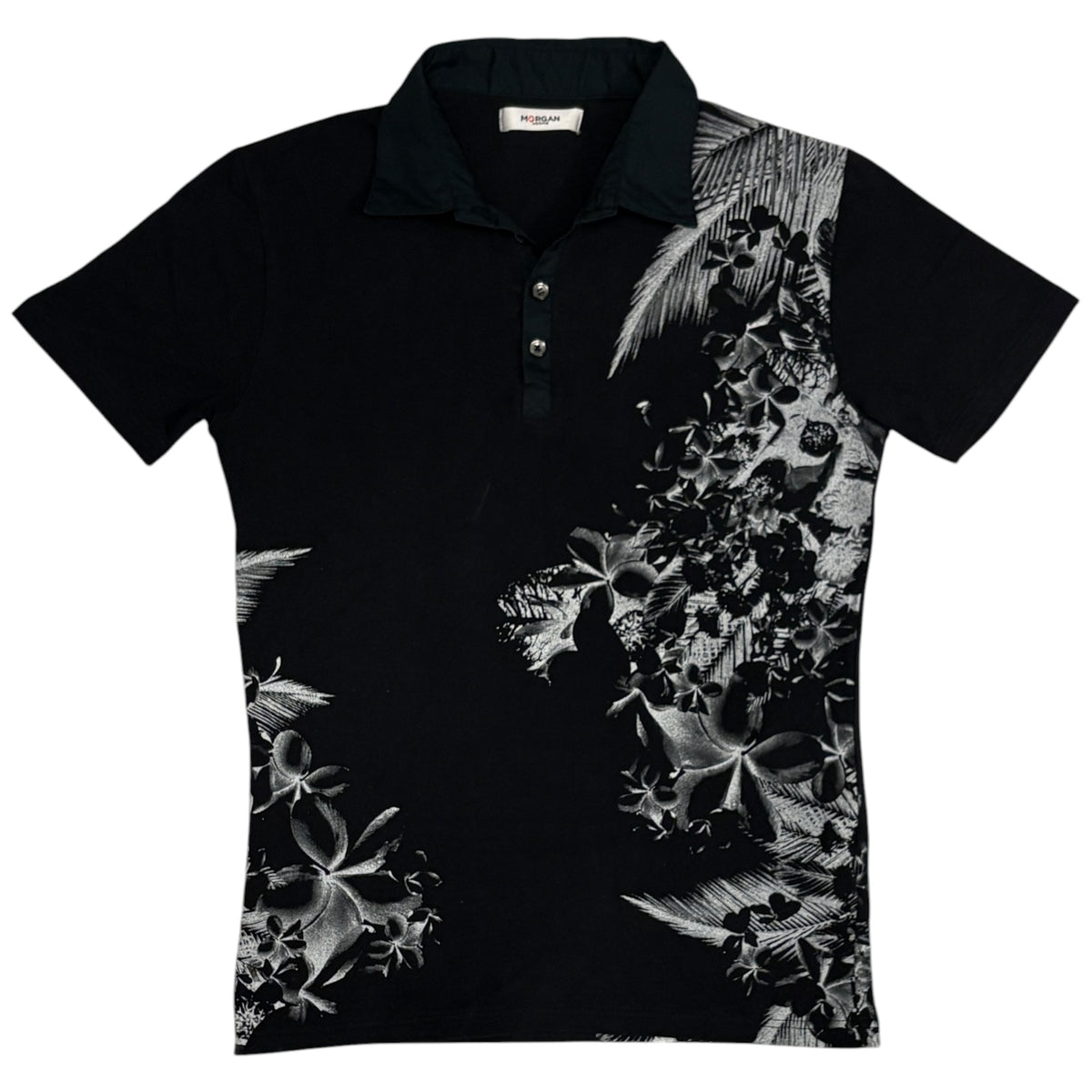 Morgan Homme black tropical floral print polo T-shirt