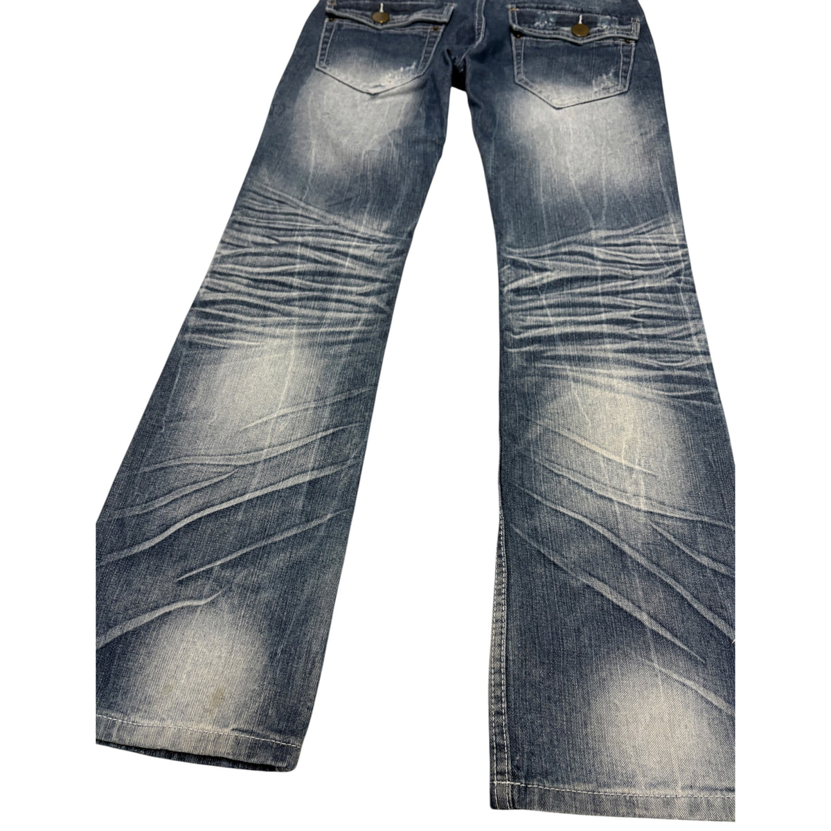 Japanese brand light wash blue streaked whiskered denim jeans