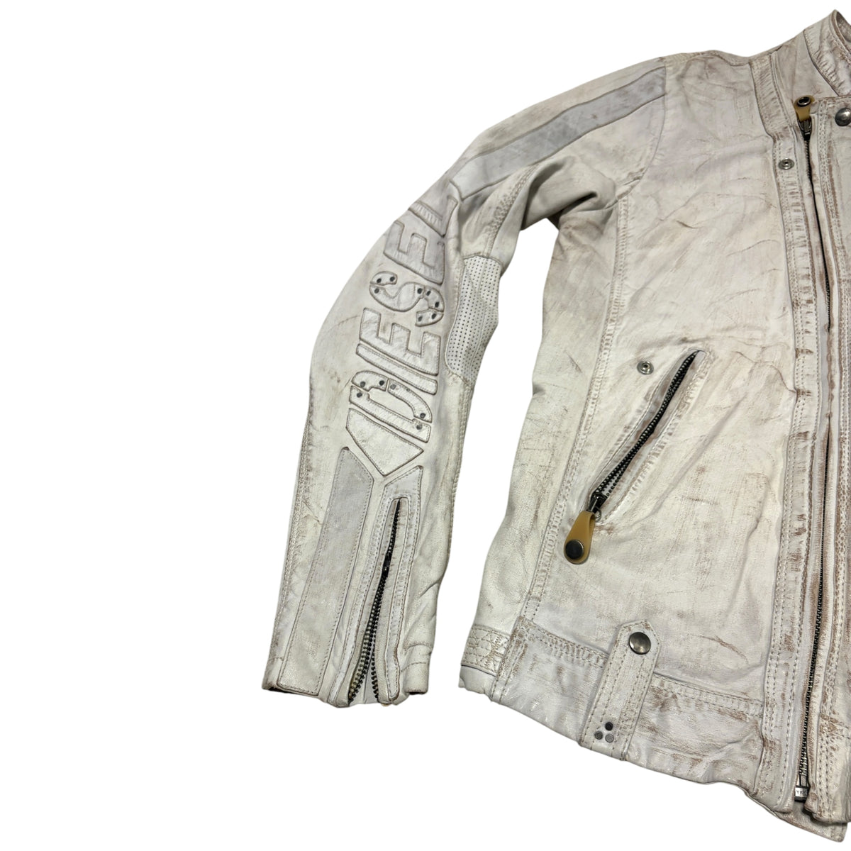 Diesel 2006 Daytona asymmetric white lambskin leather motorcycle jacket RRP £700