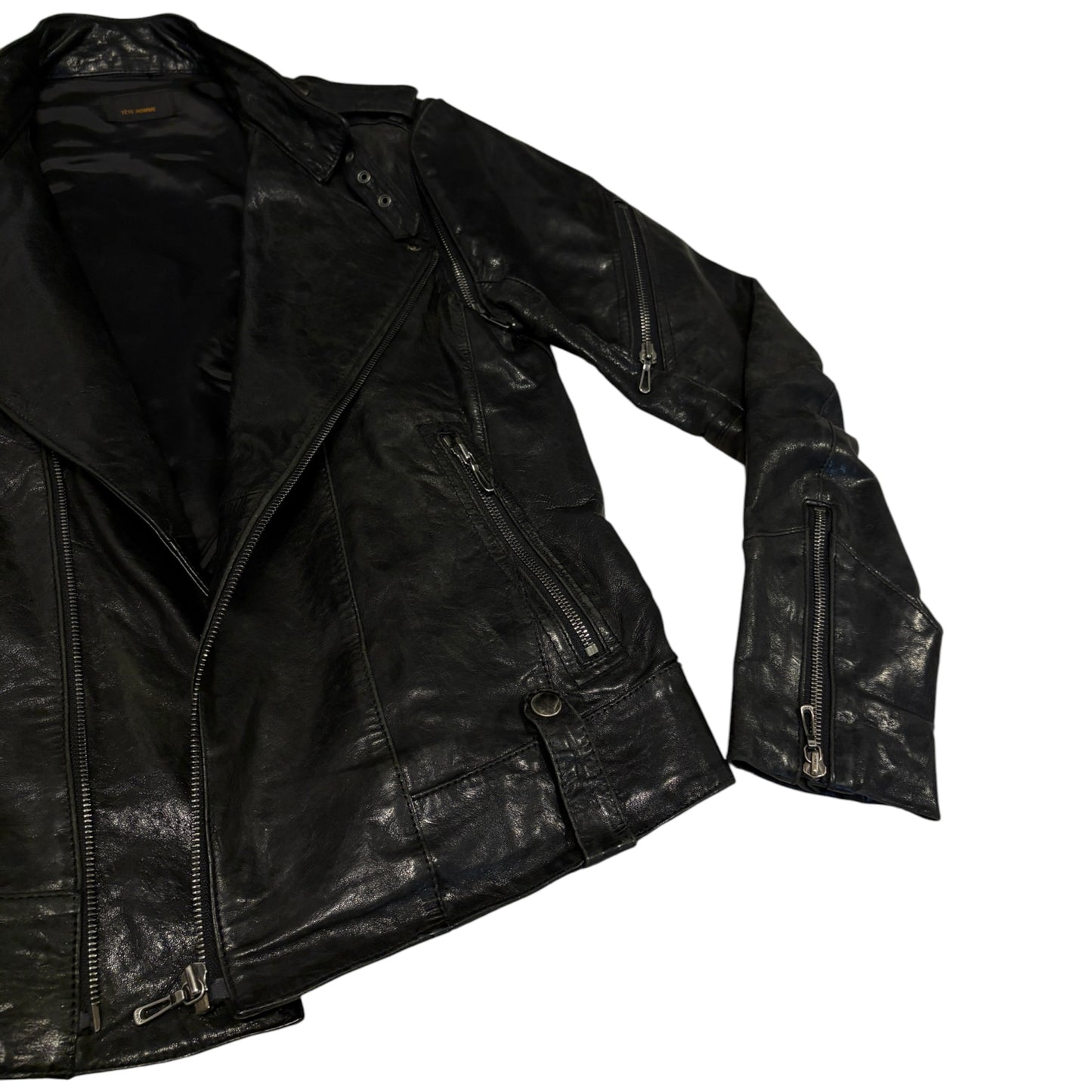 Tete Homme asymmetric lambskin leather multizip biker jacket