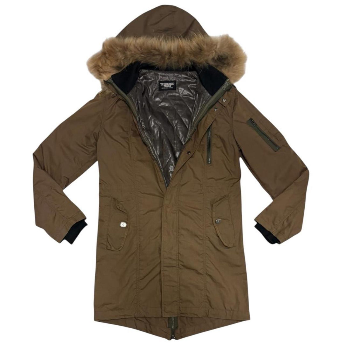 Tornado Mart parka khaki brown fur hood mod coat