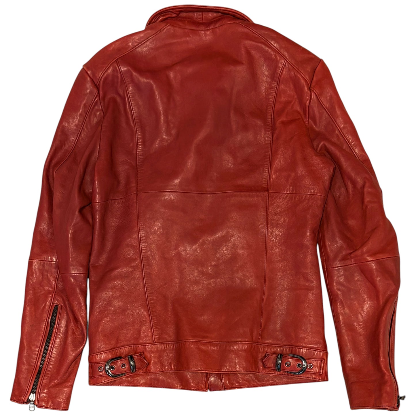 5351 Pour Les Hommes asymmetric red lambskin leather jacket