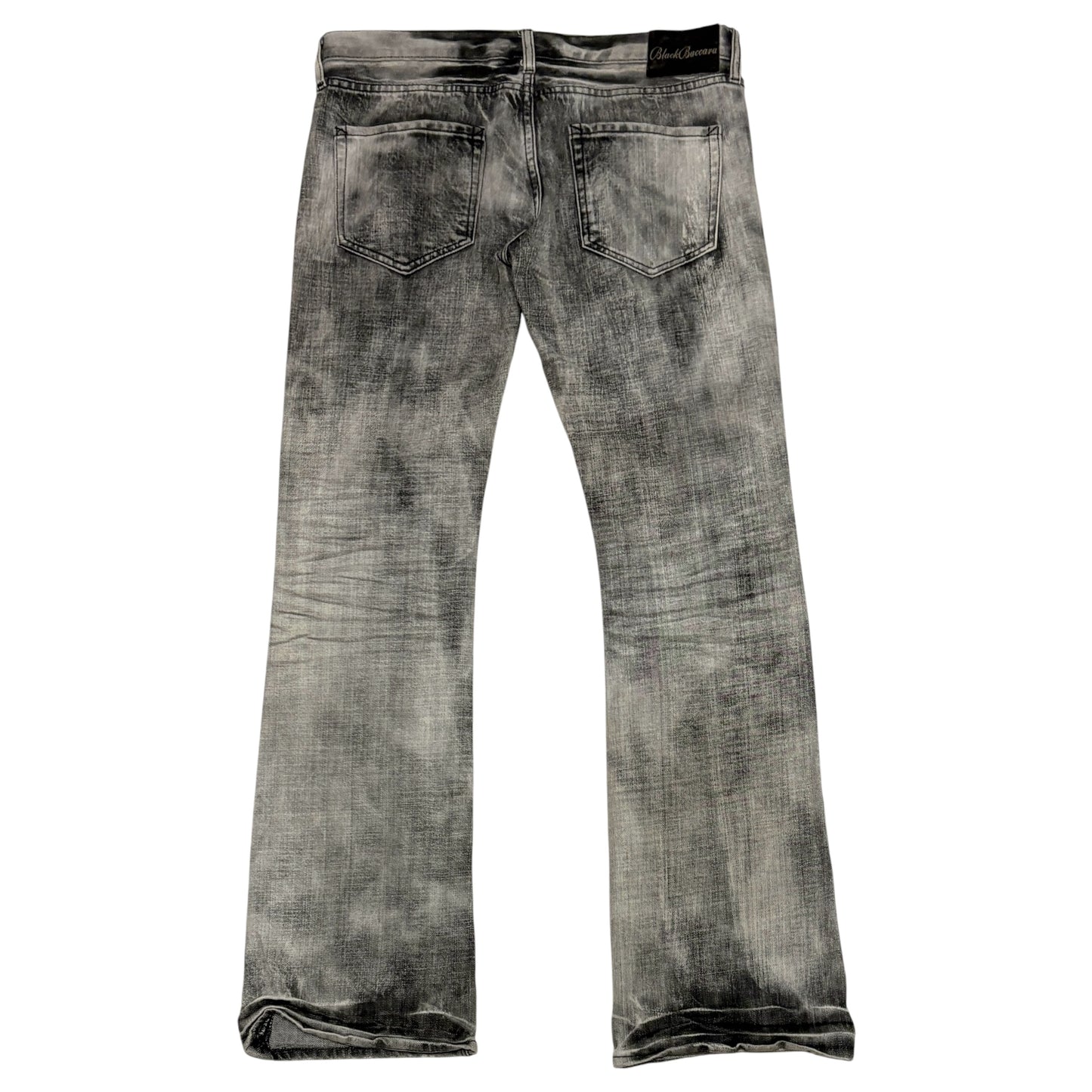 Black Baccara distressed grey face wash bootcut jeans