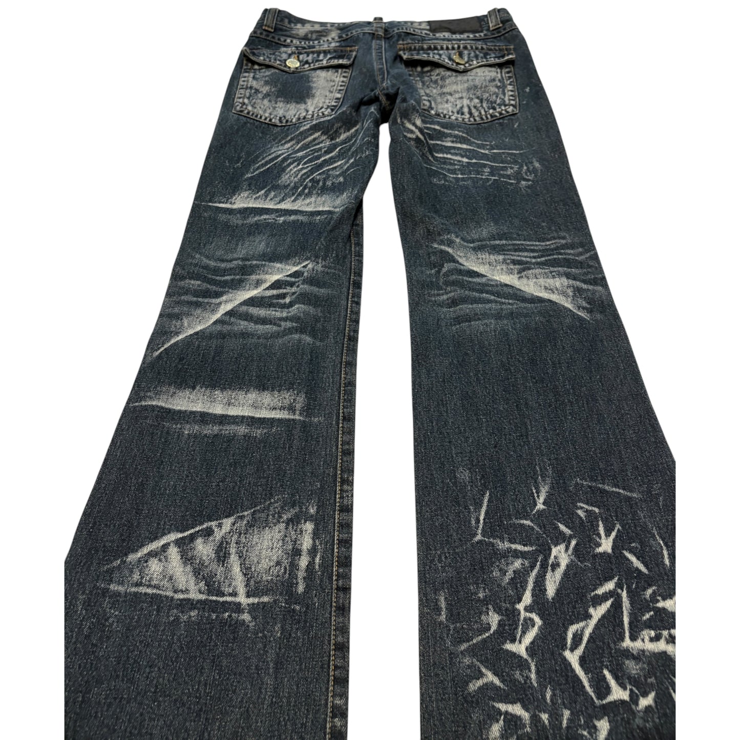 Lowbox streaked painted navy bootcut denim jeans