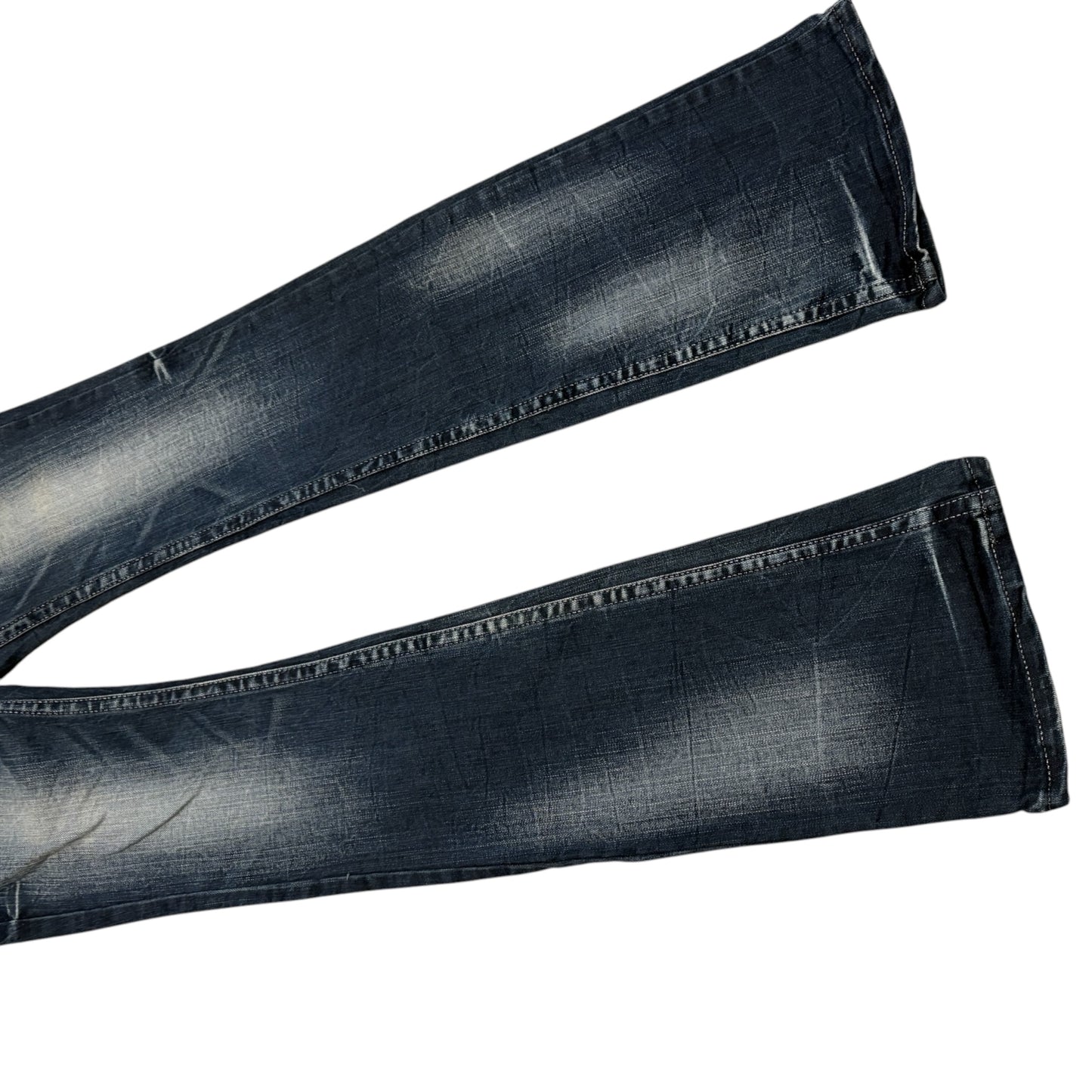 Japanese brand blue fade wash bootcut denim jeans