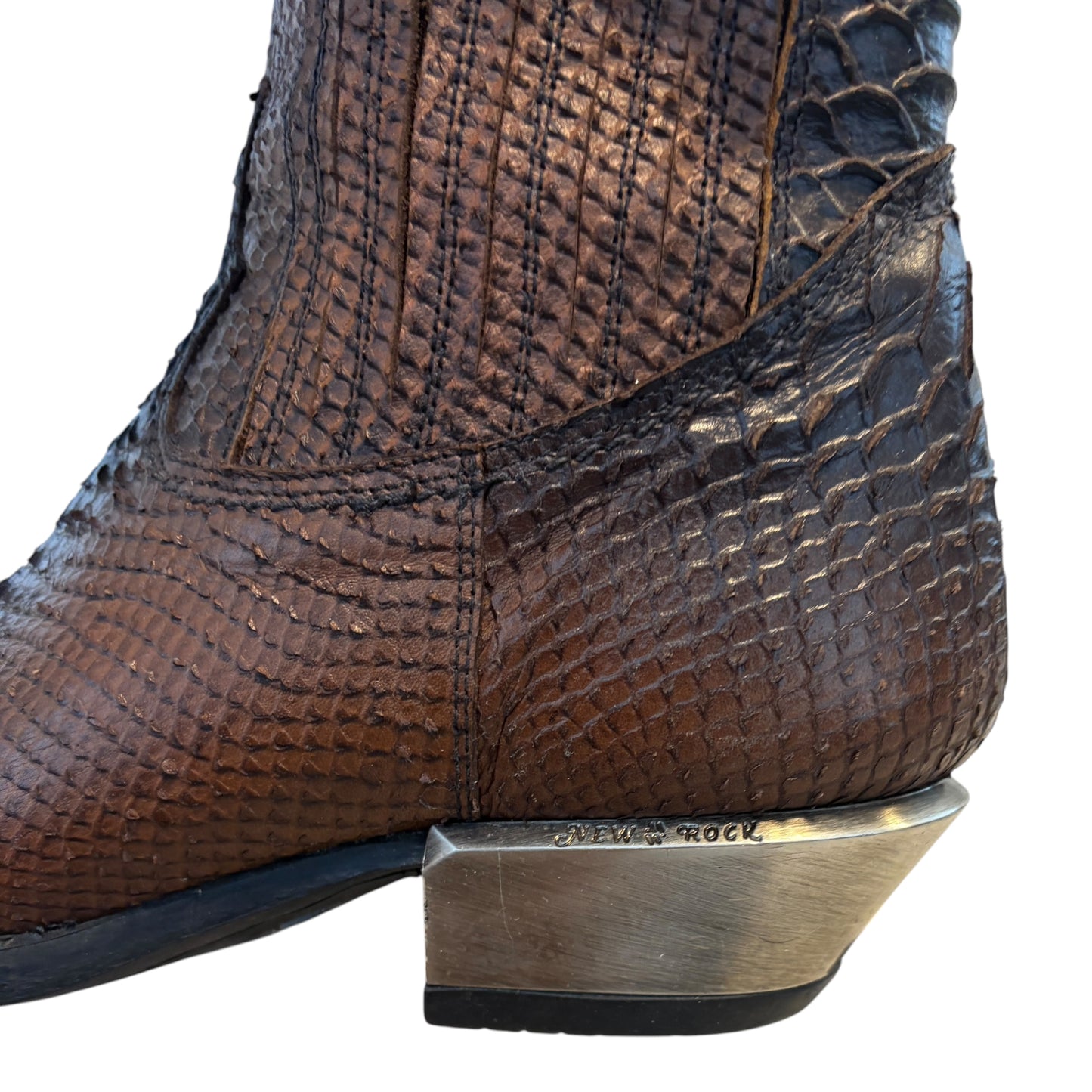 New Rock embossed alligator python textured leather steel heel Cuban boots