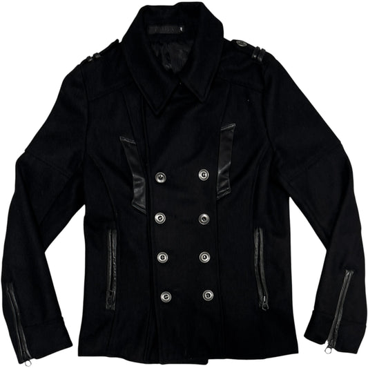 Fuga double breasted pea jacket w/ ram leather hardware and shoulder pads