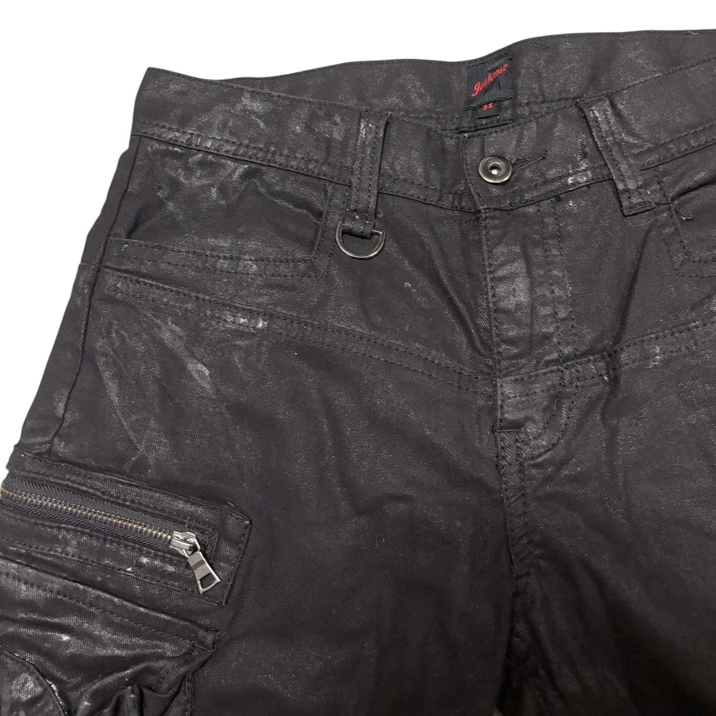 Jackrose waxed cargo light denim shorts w utility zips & buckles