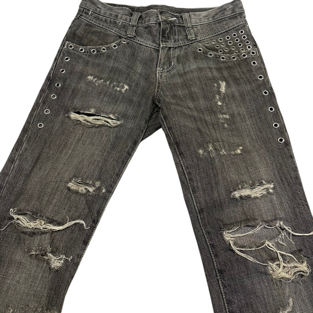 Tornado Mart distressed eyelet hole flare denim jeans
