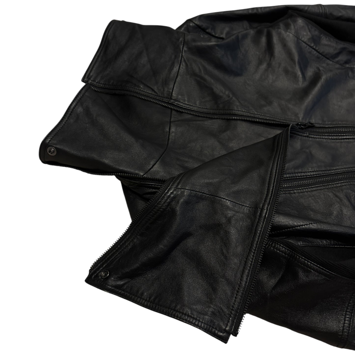No ID 11AW asymmetric lambskin leather jacket w cotton ribbing & high neck, RRP £500