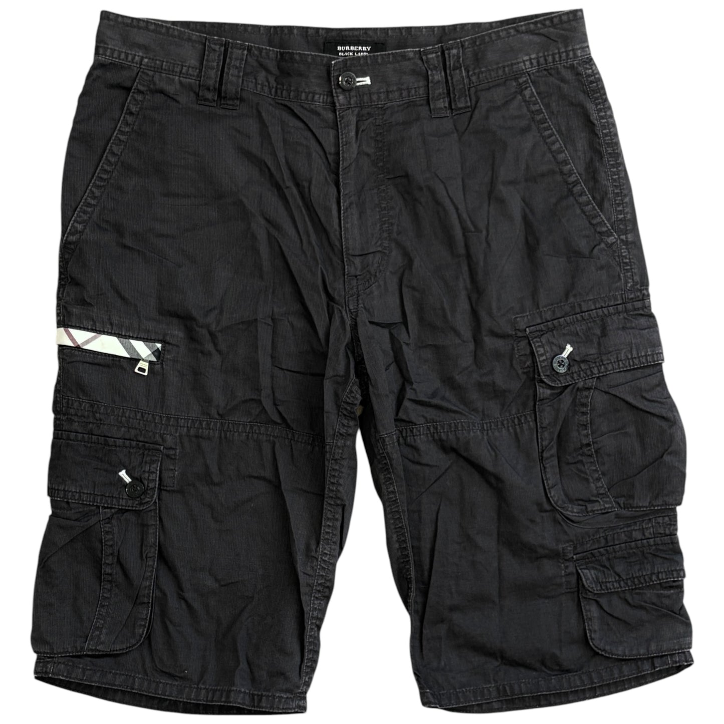 Burberry Black Label black cargo utility multipocket shorts